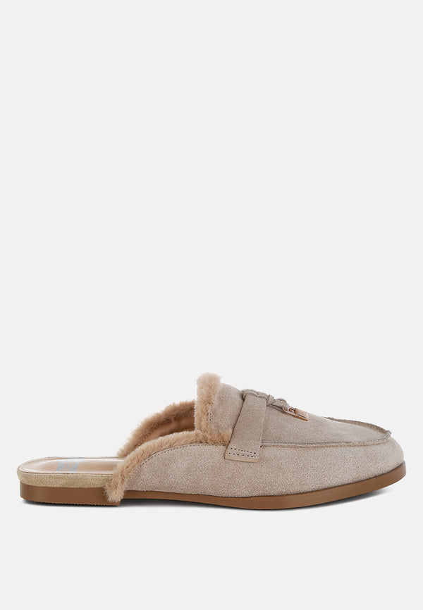 bosnia suede & faux fur slip on mules#color_beige