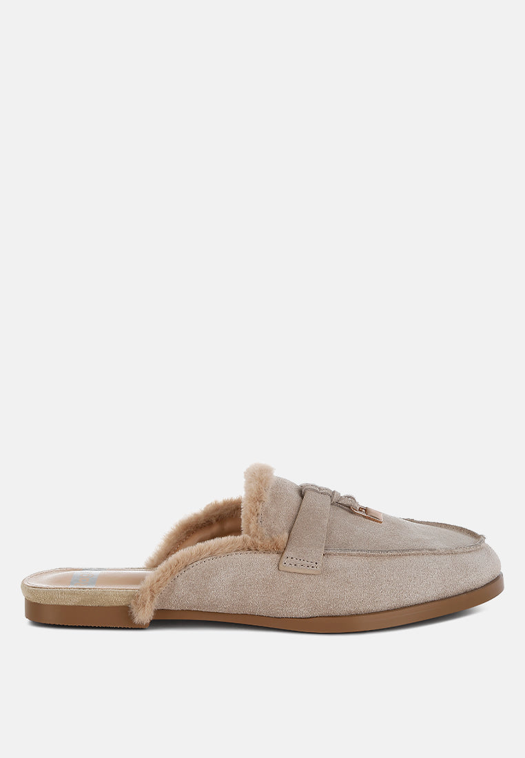 bosnia suede & faux fur slip on mules#color_beige