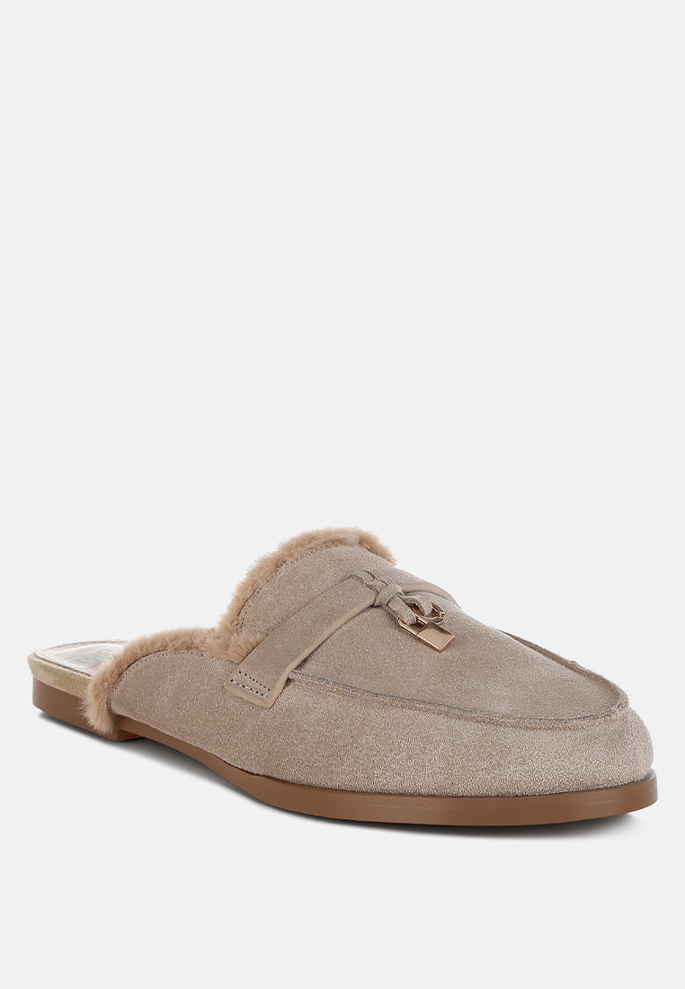 bosnia suede & faux fur slip on mules#color_beige