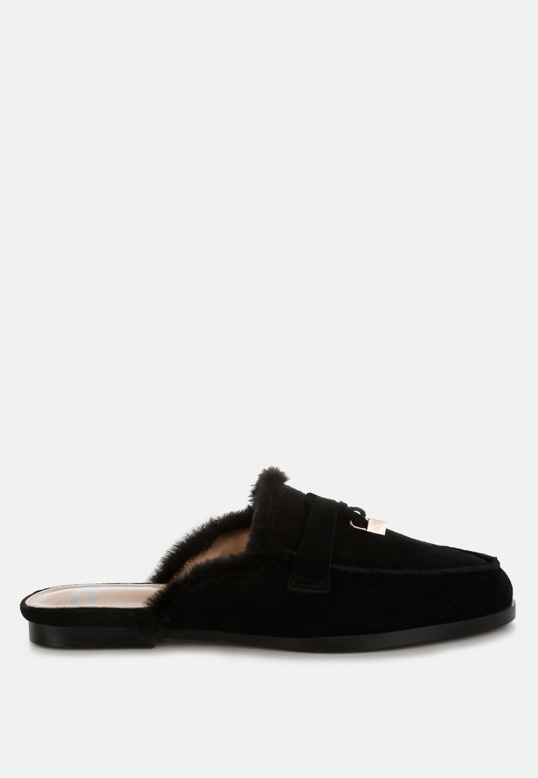 bosnia suede & faux fur slip on mules#color_black