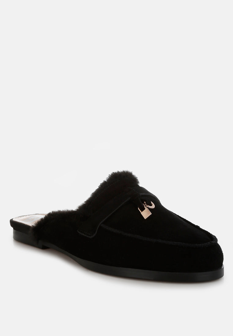 bosnia suede & faux fur slip on mules#color_black