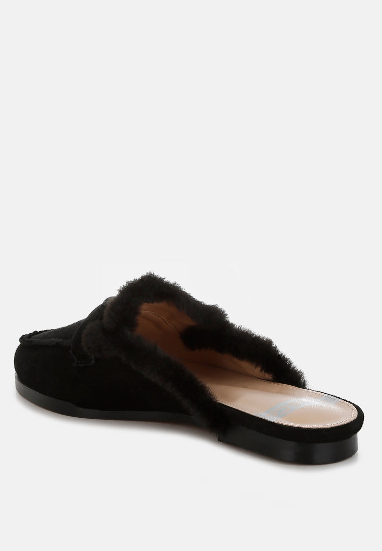 bosnia suede & faux fur slip on mules#color_black