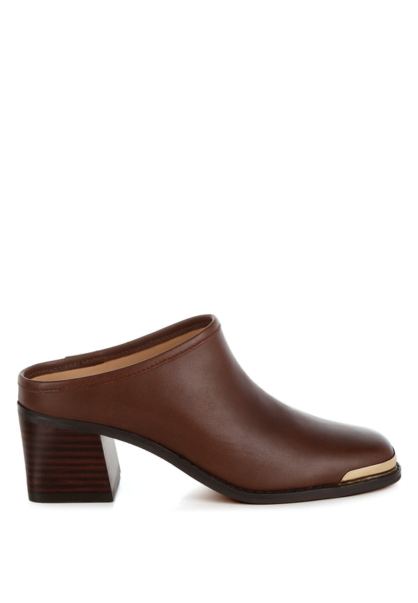 bottani genuine leather slip-on mules#color_brown