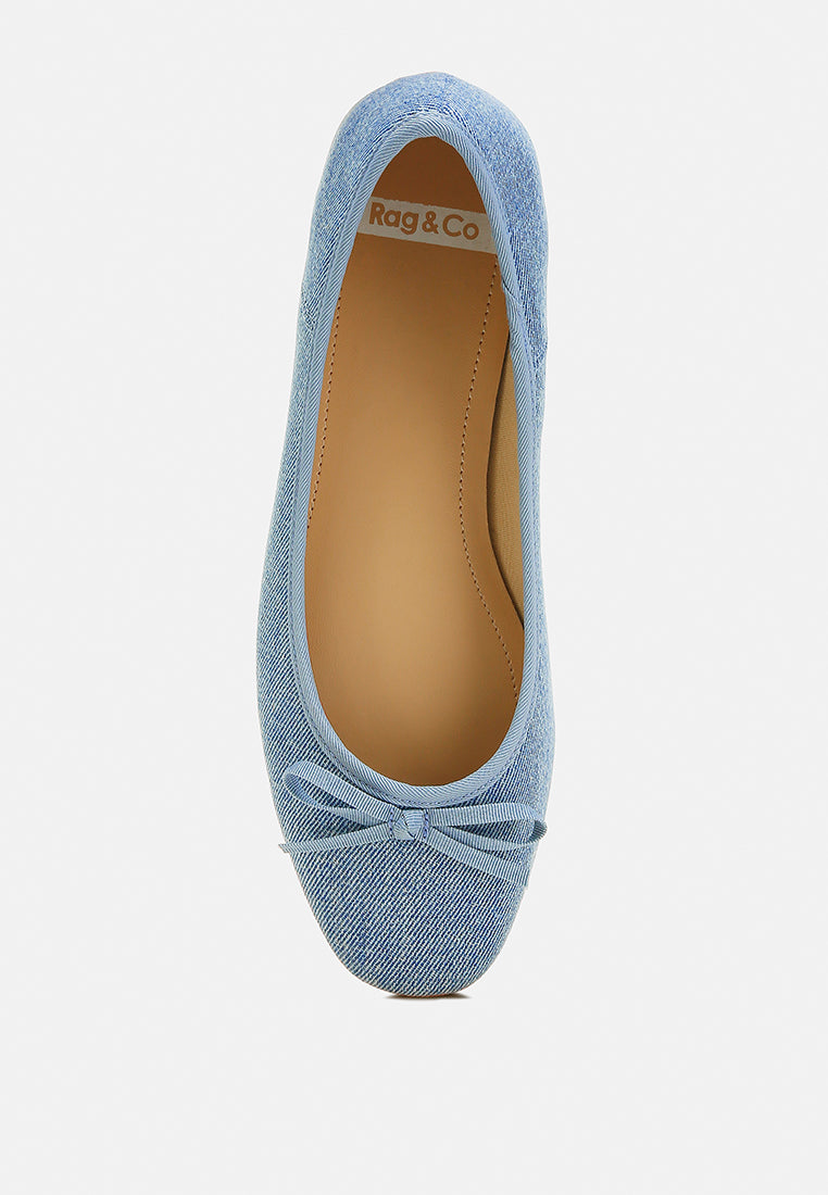 Vigilante Bow Detail Denim Ballerinas#color_Blue