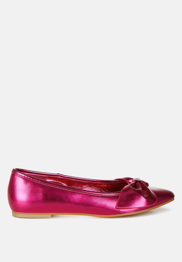 bromelia metallic pleather bow ballerinas#color_fuchsia