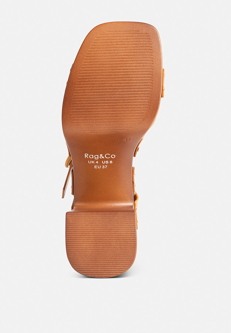 CRISTINA Cross Strap Embellished Heels in Light Tan#color_Light Tan