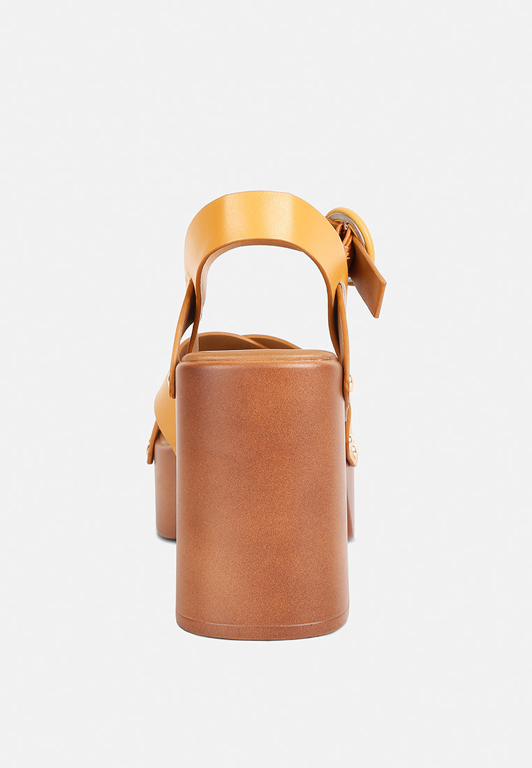 CRISTINA Cross Strap Embellished Heels in Light Tan#color_Light Tan