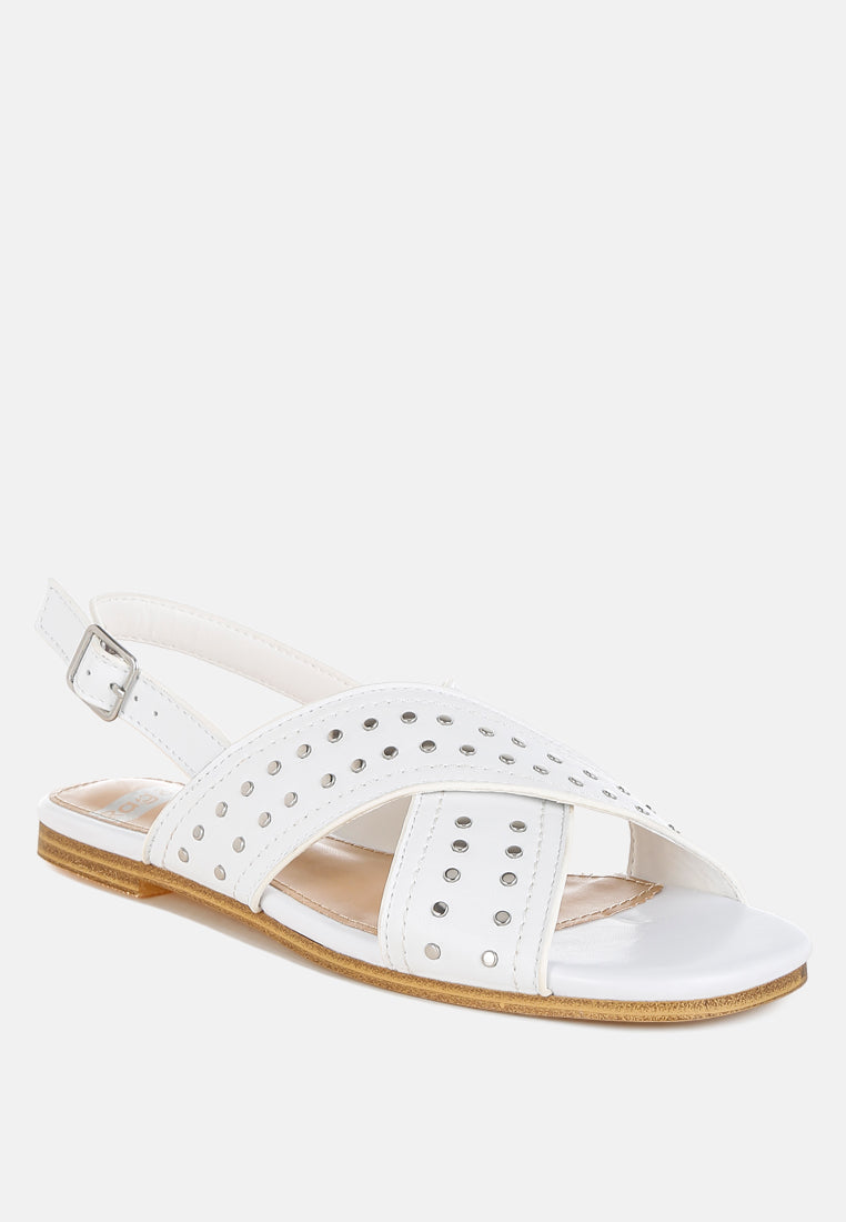 calluna stud embellished buckled flats#color_white