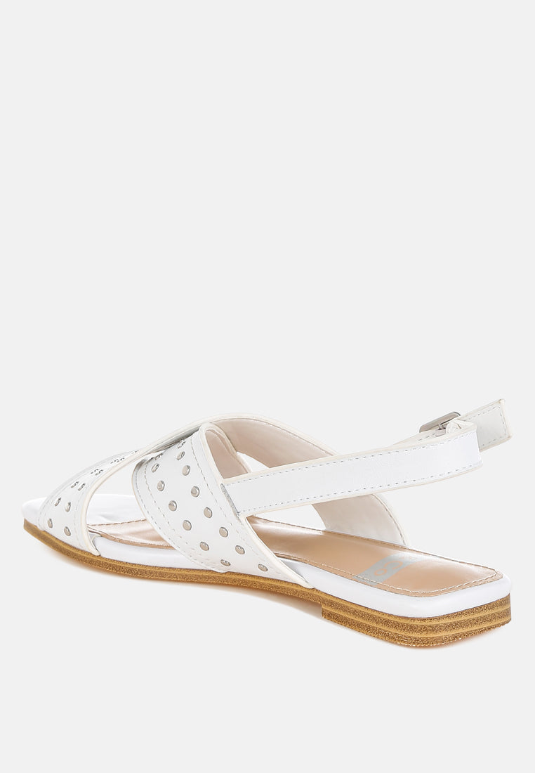 calluna stud embellished buckled flats#color_white