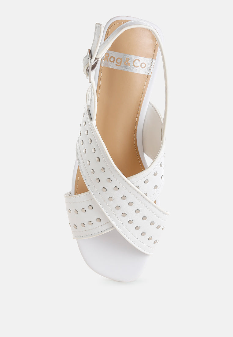calluna stud embellished buckled flats#color_white