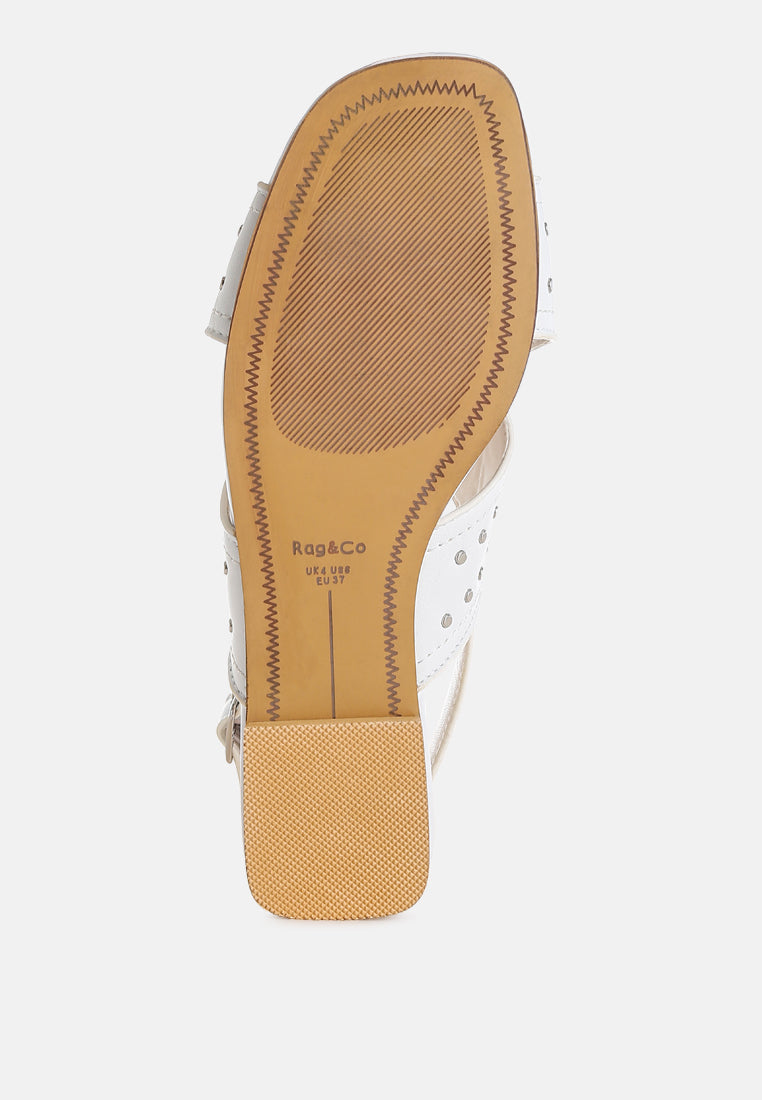 calluna stud embellished buckled flats#color_white