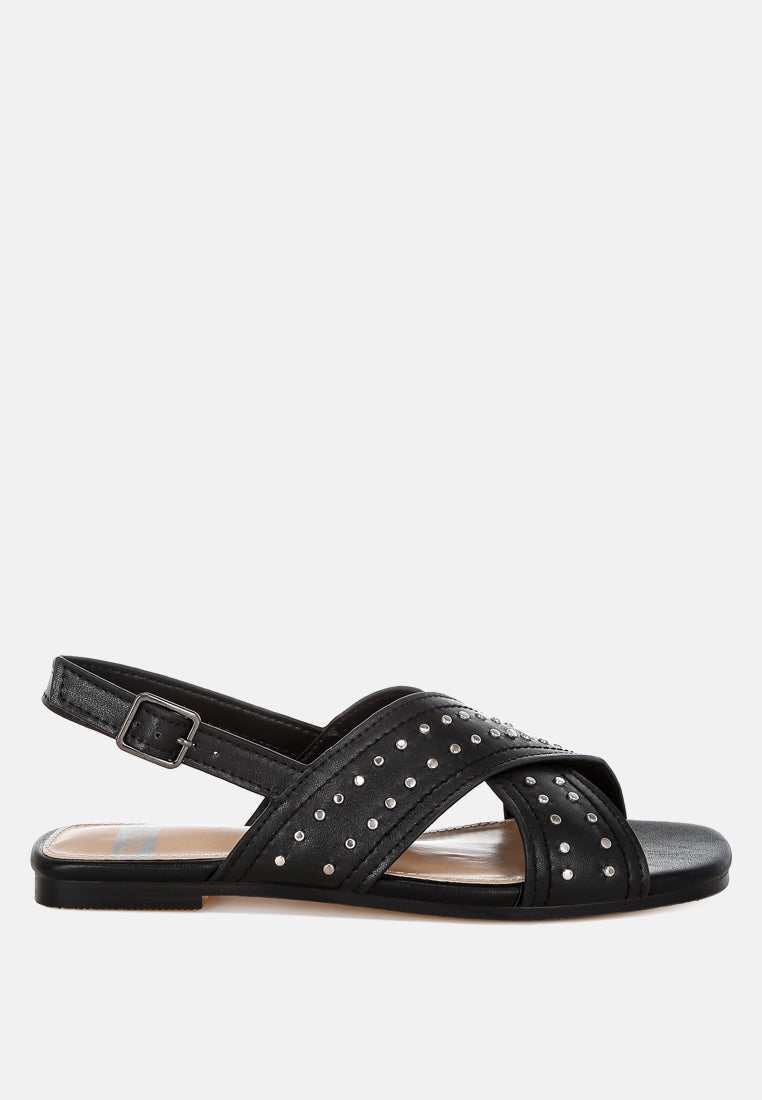 calluna stud embellished buckled flats#color_black