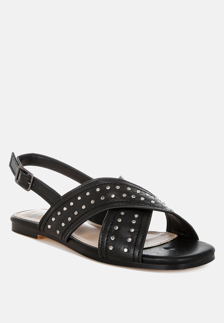 calluna stud embellished buckled flats#color_black