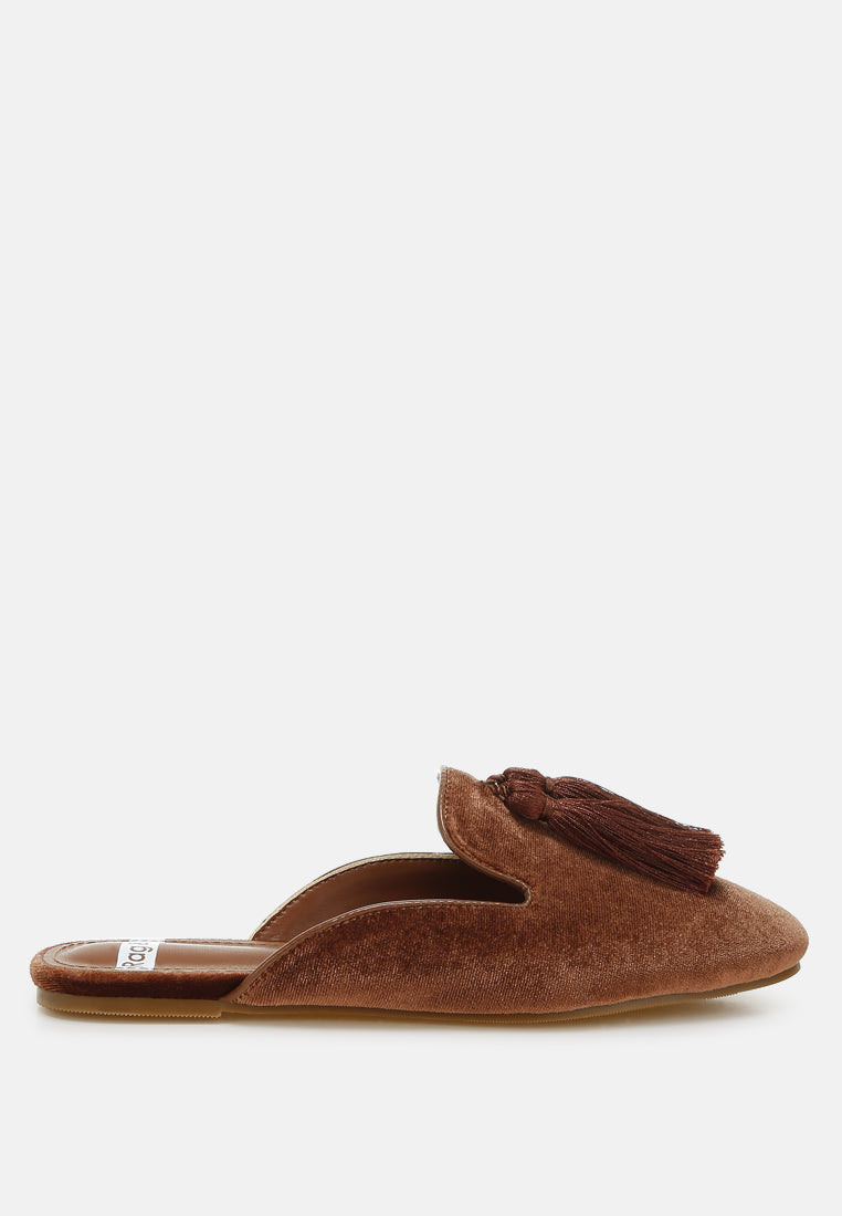 cardinal tassel detail velvet mules#color_brown