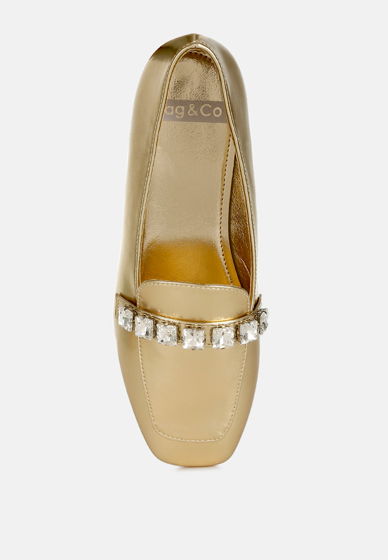 celosia metallic diamante strap loafers#color_gold