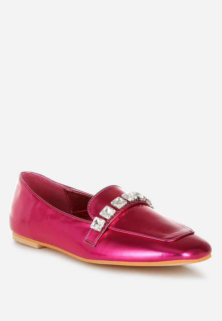 celosia metallic diamante strap loafers#color_fuchsia