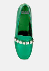 celosia metallic diamante strap loafers#color_green