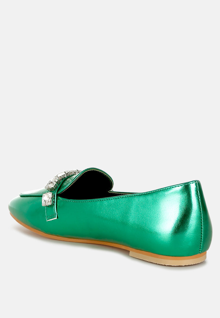 celosia metallic diamante strap loafers#color_green