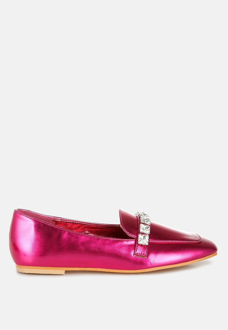 celosia metallic diamante strap loafers#color_fuchsia