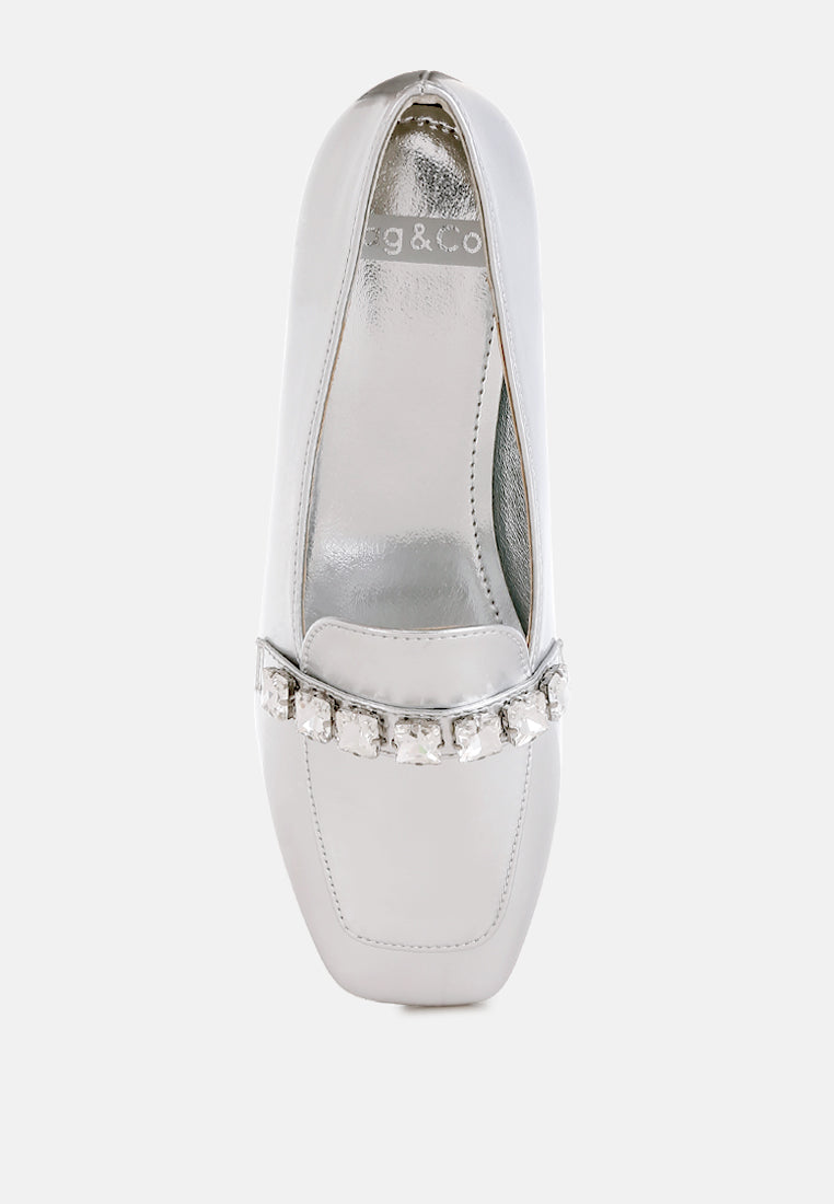 celosia metallic diamante strap loafers#color_silver