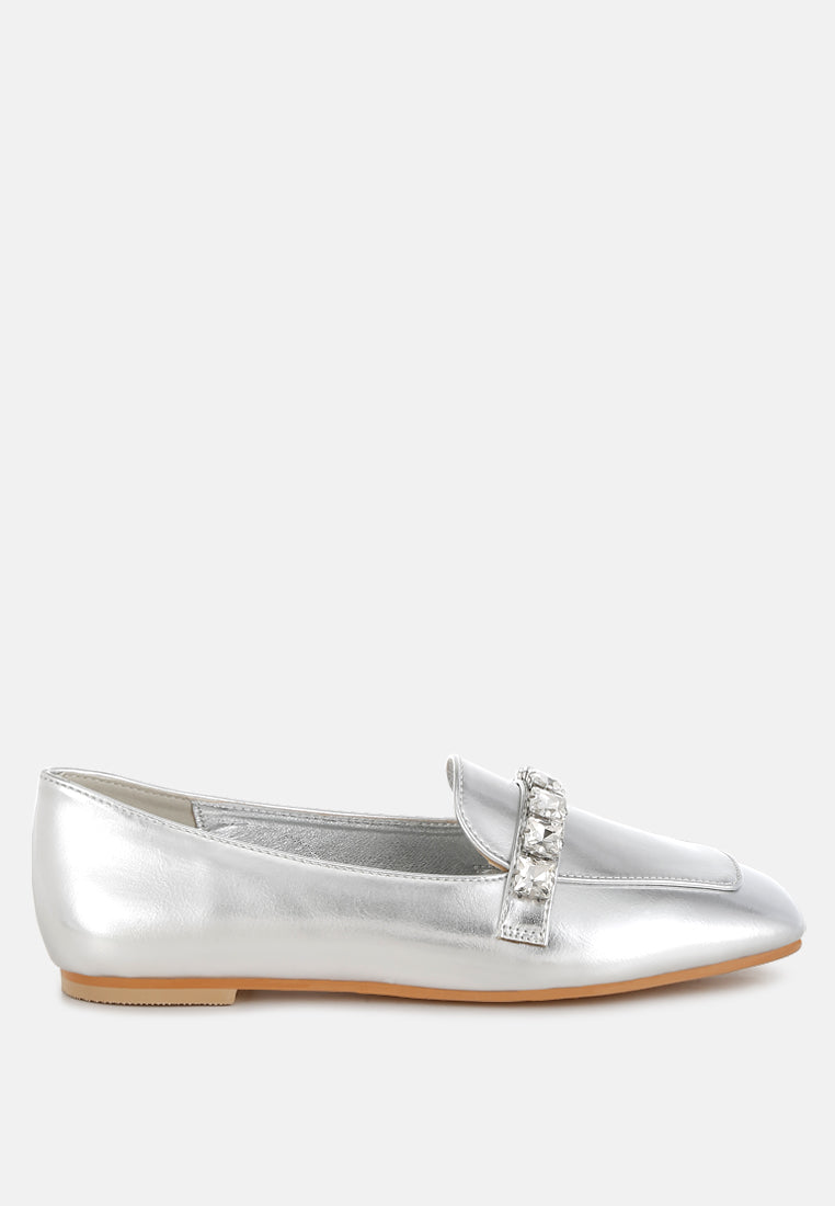 celosia metallic diamante strap loafers#color_silver