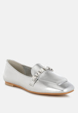 celosia metallic diamante strap loafers#color_silver