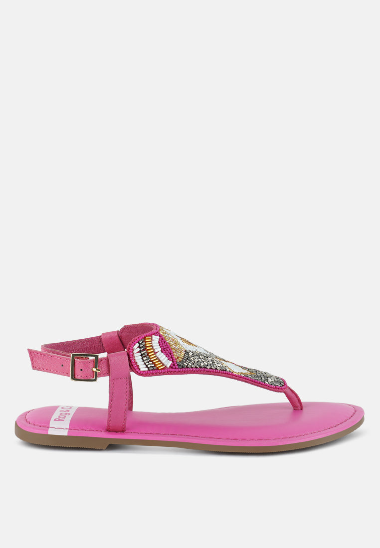 chitra pin buckle beaded flat sandals#color_fuchsia