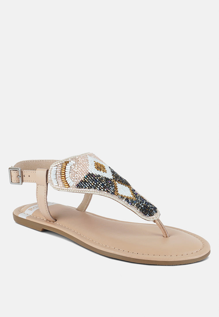 chitra pin buckle beaded flat sandals#color_beige