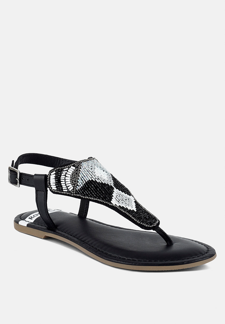chitra pin buckle beaded flat sandals#color_black