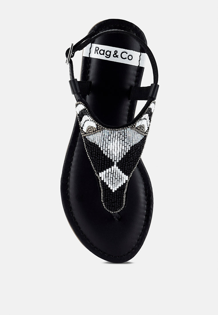 chitra pin buckle beaded flat sandals#color_black