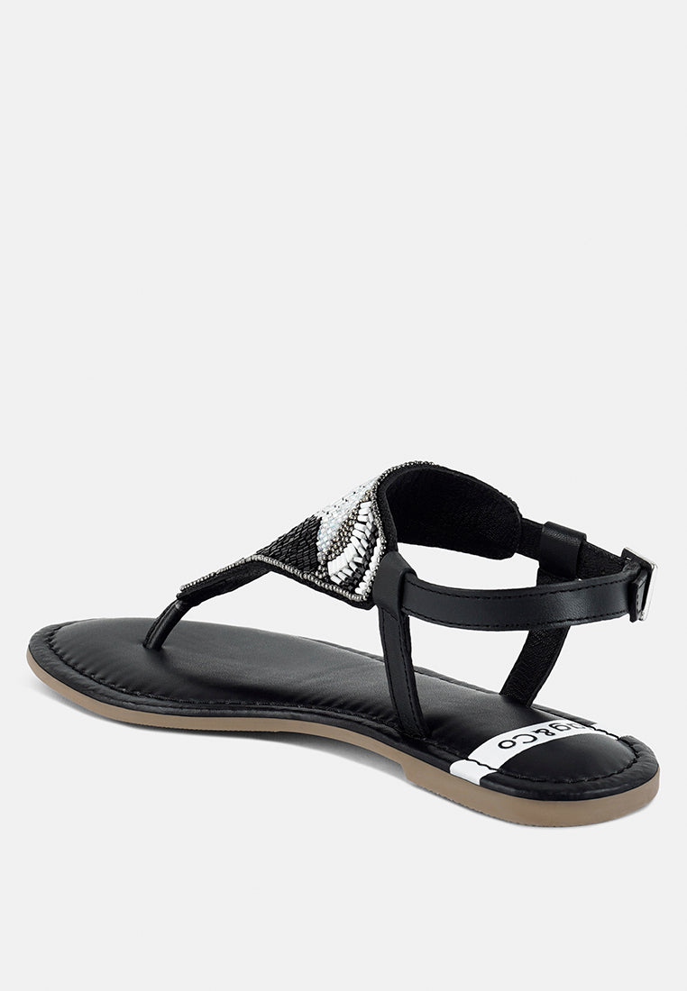 chitra pin buckle beaded flat sandals#color_black