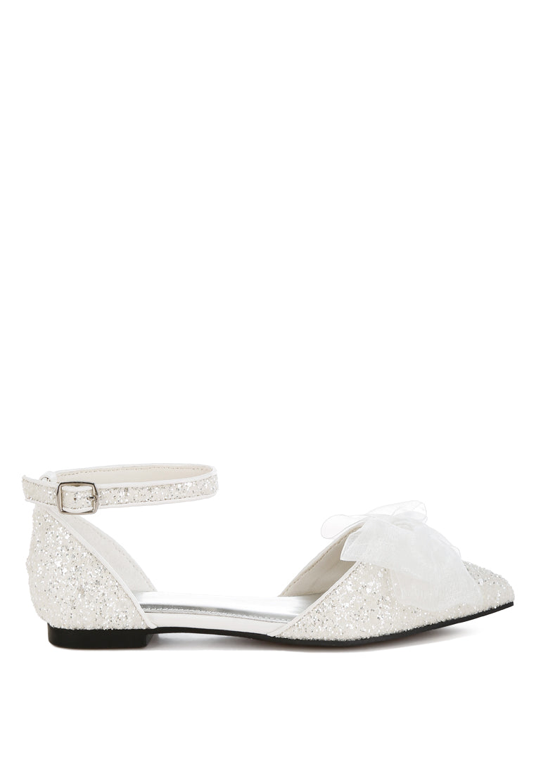 clarice sheer bow detail glitter flat sandals#color_white