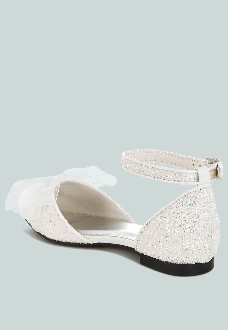 clarice sheer bow detail glitter flat sandals#color_white
