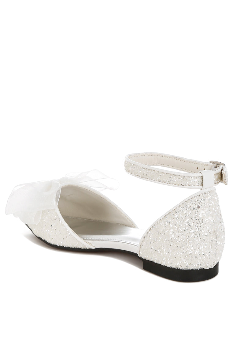 clarice sheer bow detail glitter flat sandals#color_white