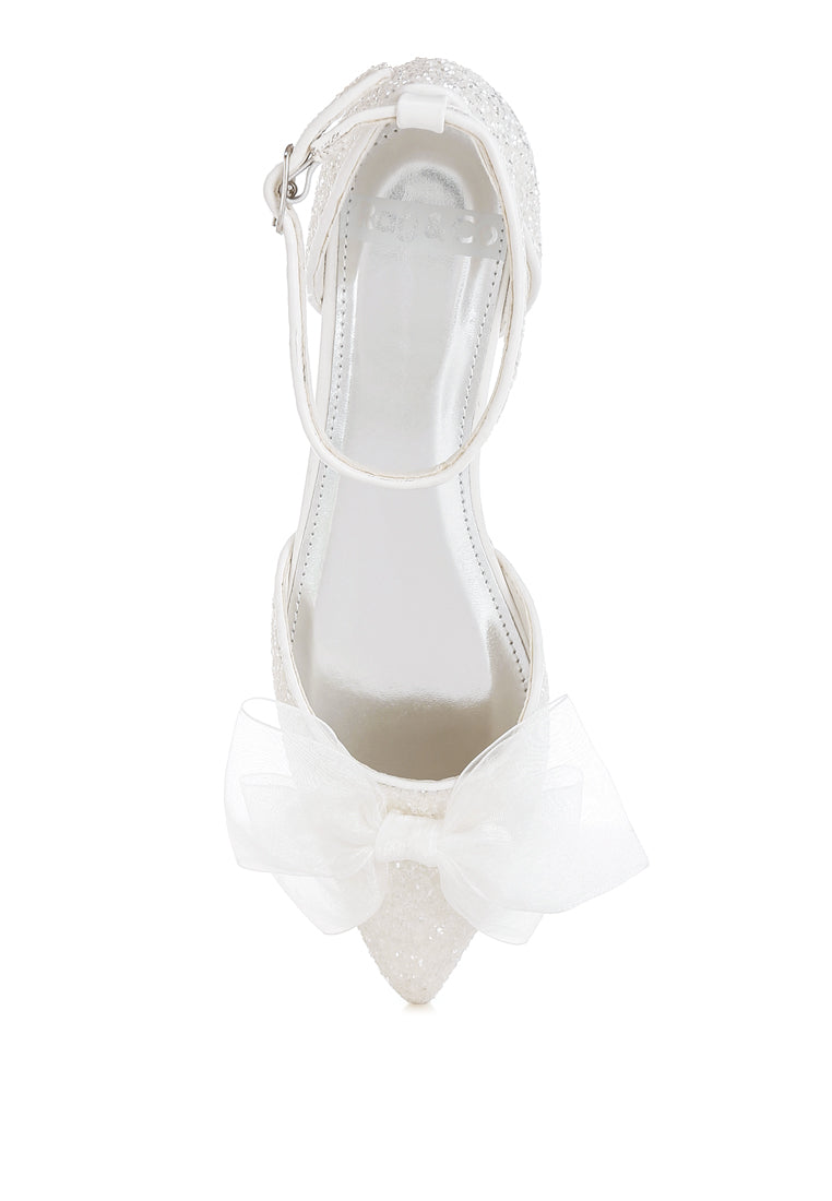 clarice sheer bow detail glitter flat sandals#color_white