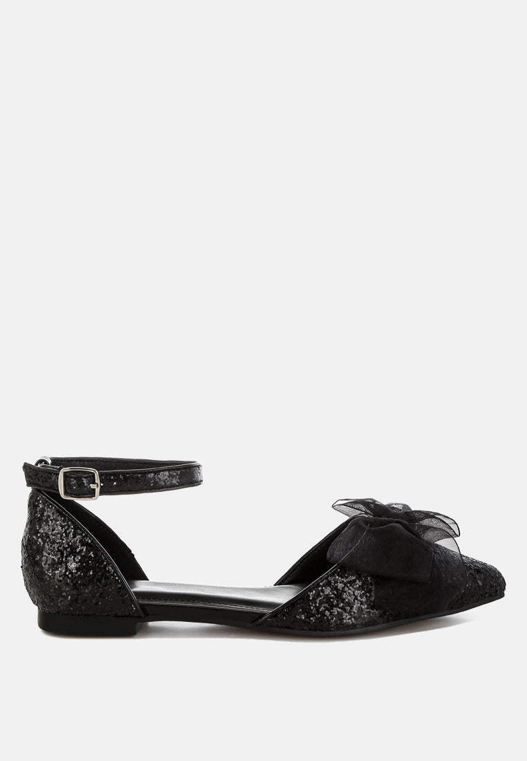 clarice sheer bow detail glitter flat sandals#color_black