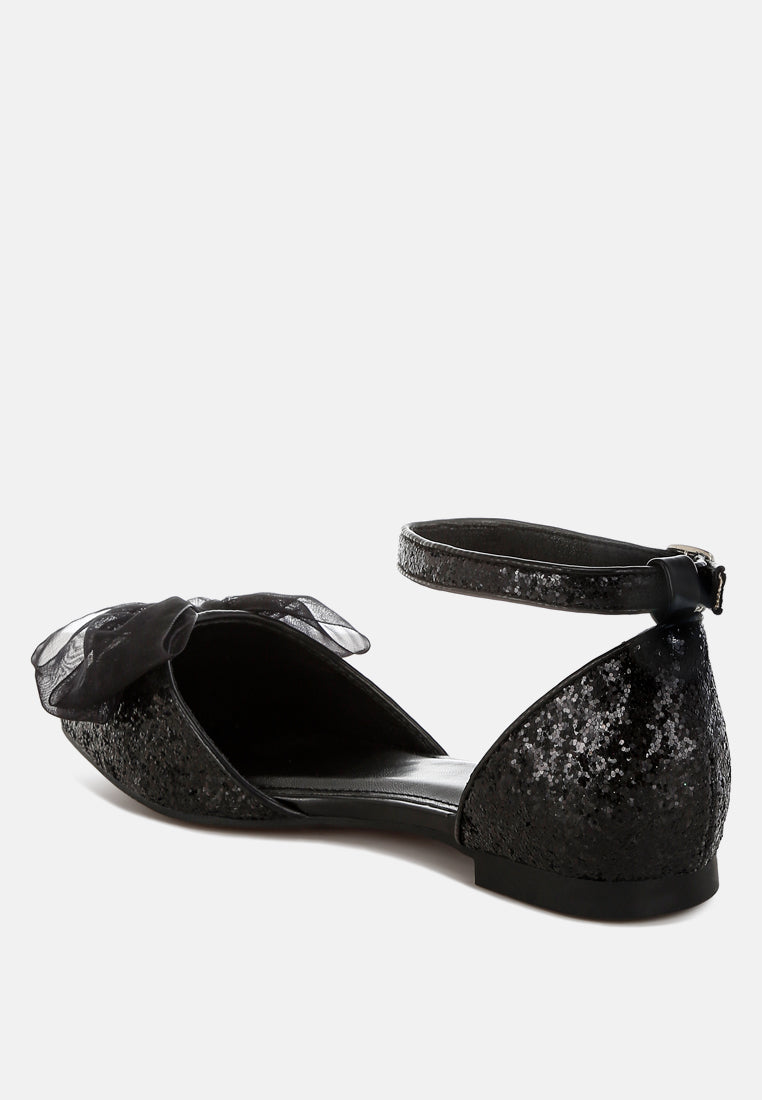 clarice sheer bow detail glitter flat sandals#color_black