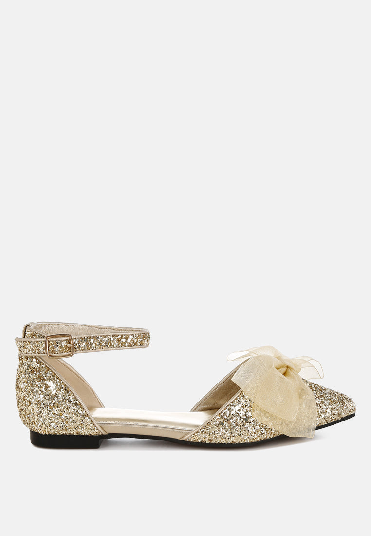 clarice sheer bow detail glitter flat sandals#color_gold