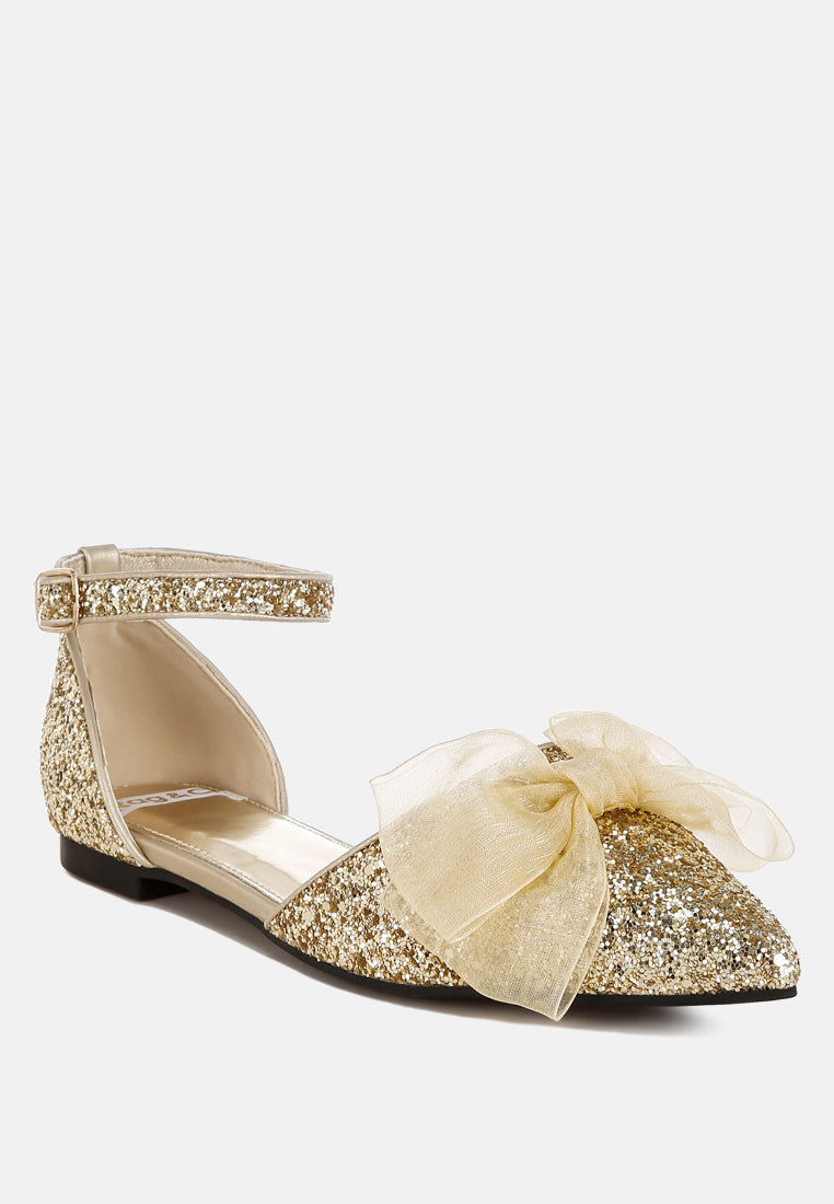 clarice sheer bow detail glitter flat sandals#color_gold