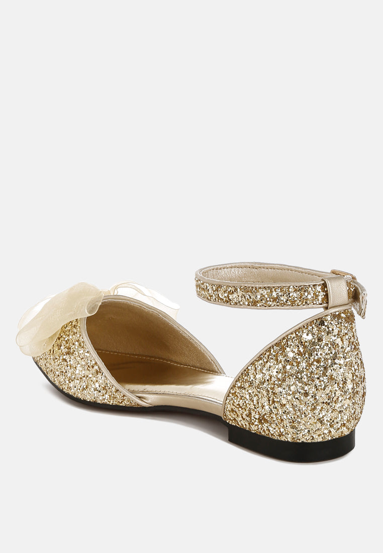 clarice sheer bow detail glitter flat sandals#color_gold
