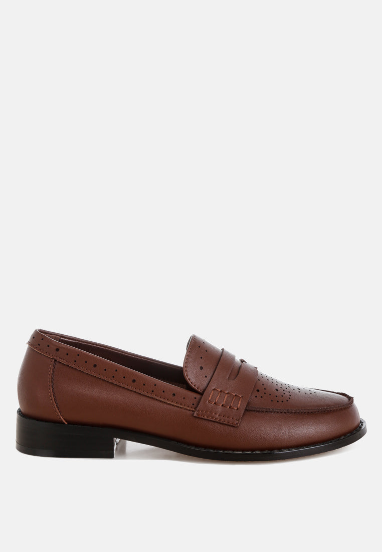clotilda perforated low heel loafers#color_brown