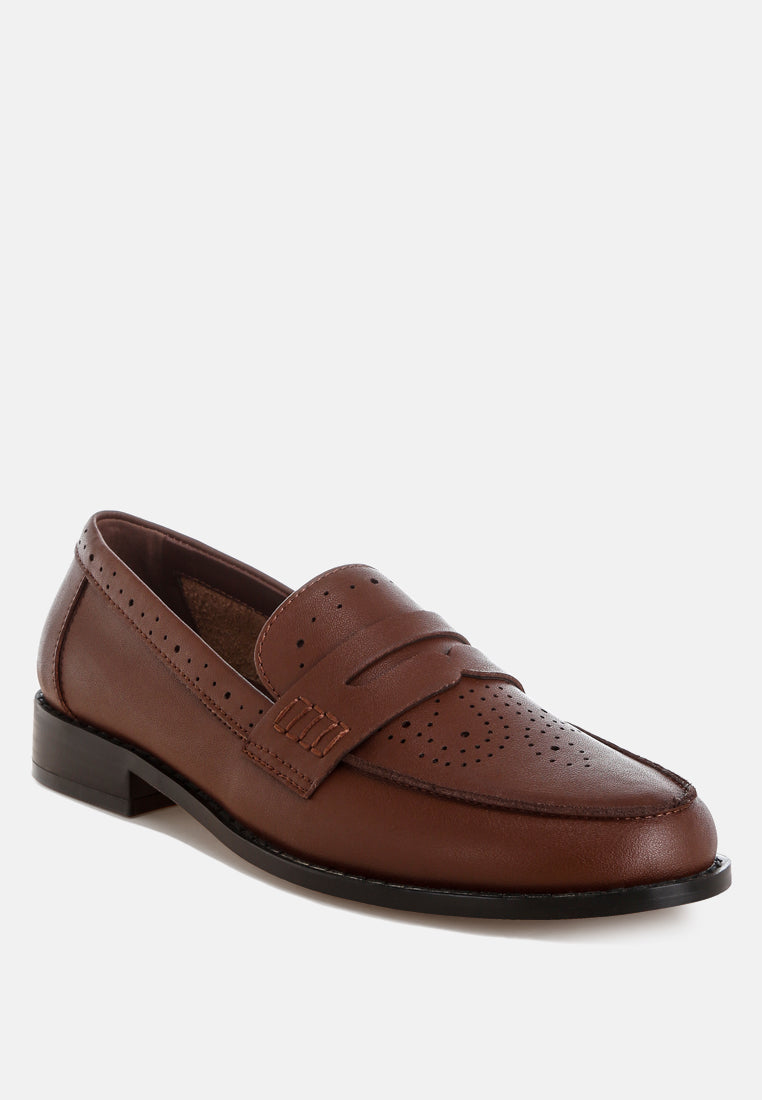 clotilda perforated low heel loafers#color_brown