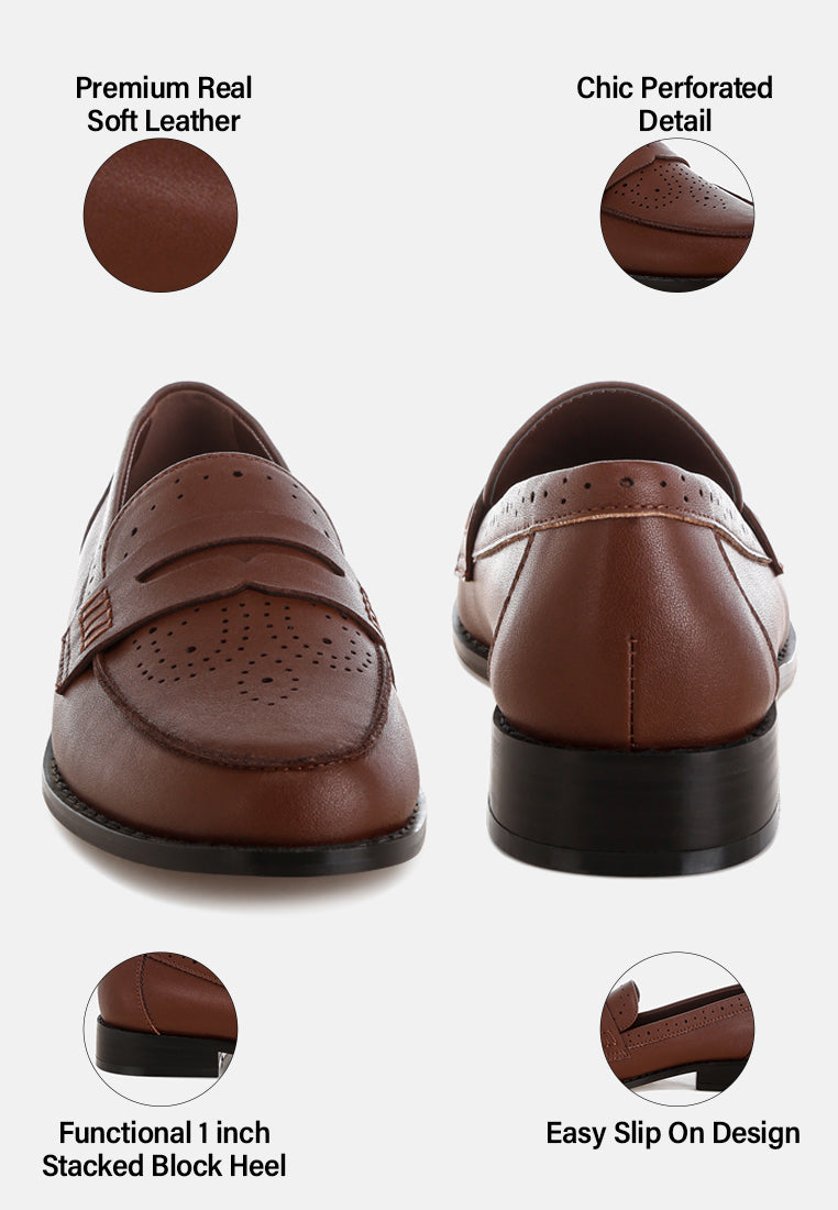 clotilda perforated low heel loafers#color_brown