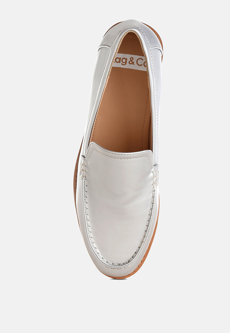 corleone pleather stacked heel loafers#color_silver