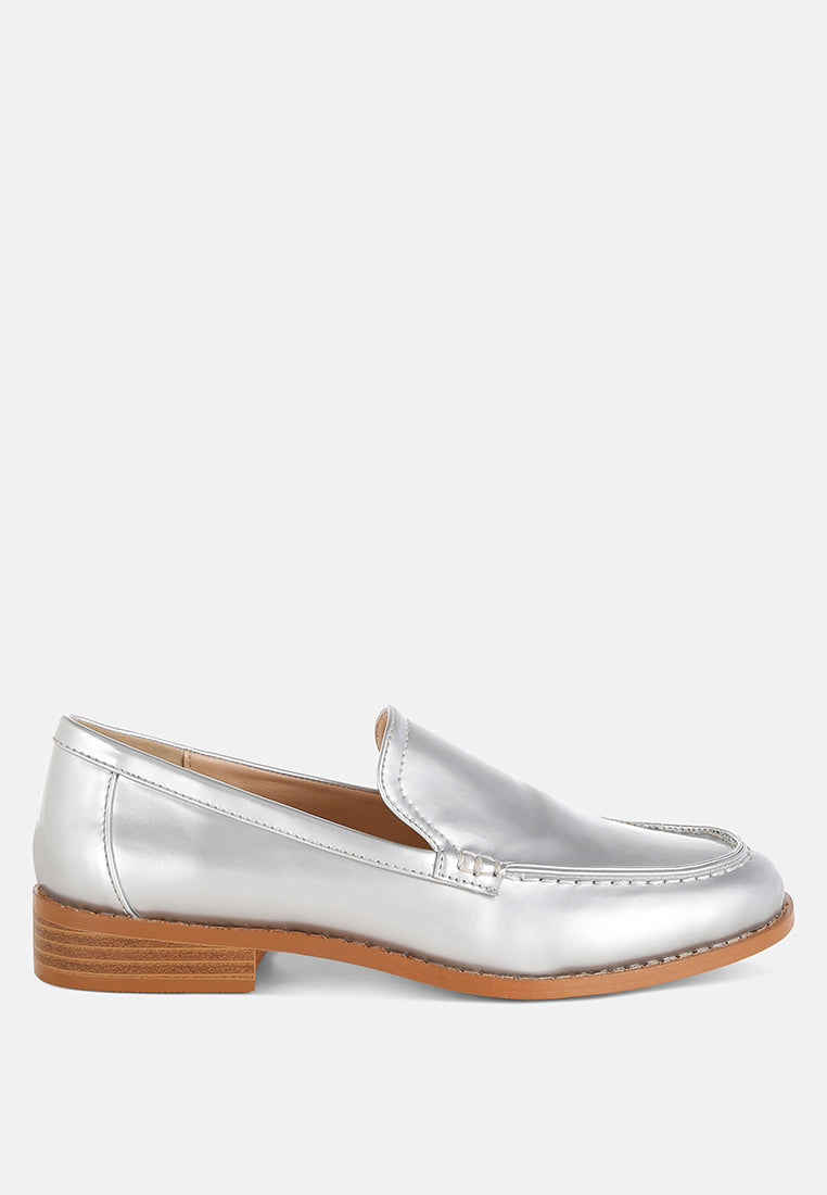 corleone pleather stacked heel loafers#color_silver