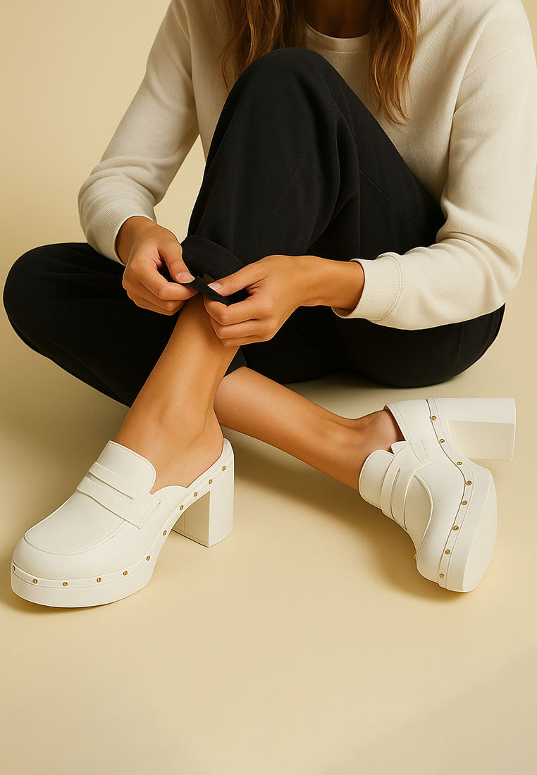 Lyrac Recycled Leather Platform Clogs#color_white