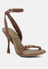 DAENERYS Mocca Horsebit Embellished Sandals#color_mocca