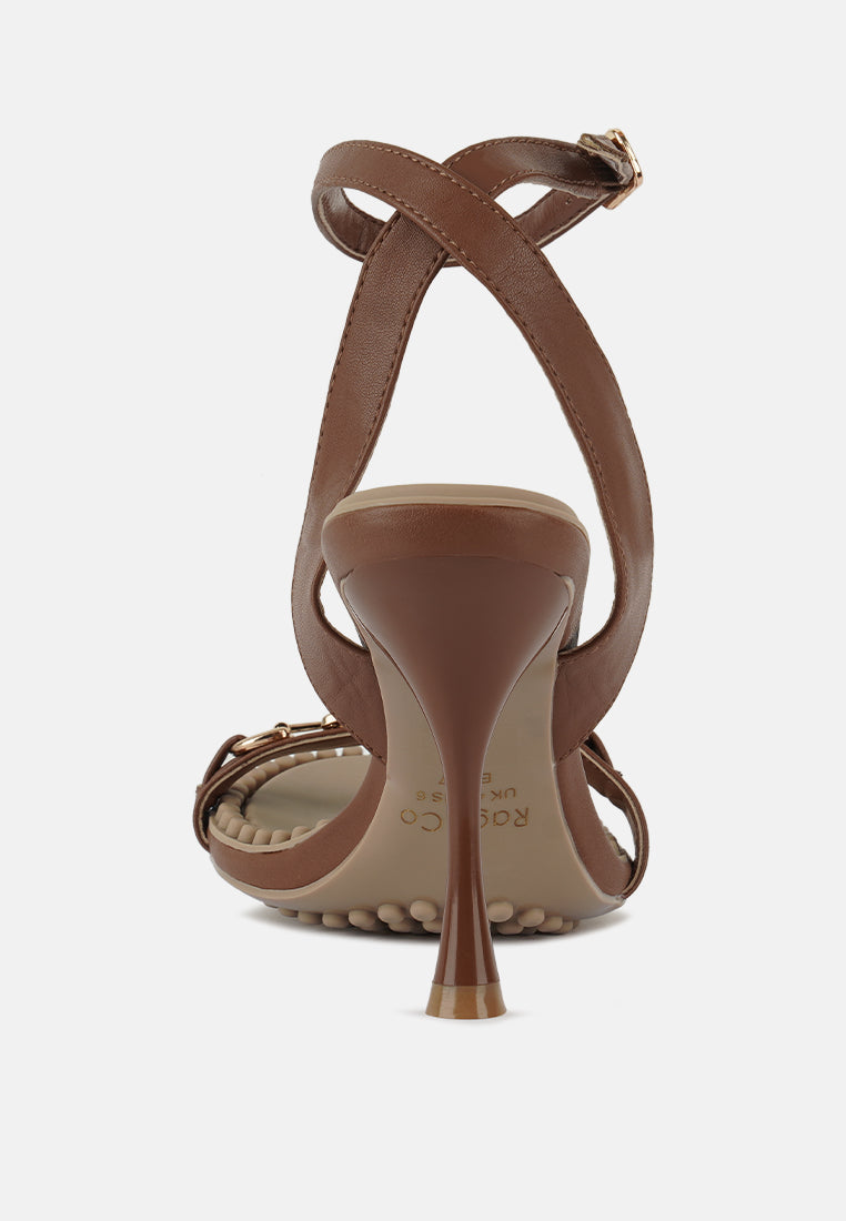 DAENERYS Mocca Horsebit Embellished Sandals#color_mocca