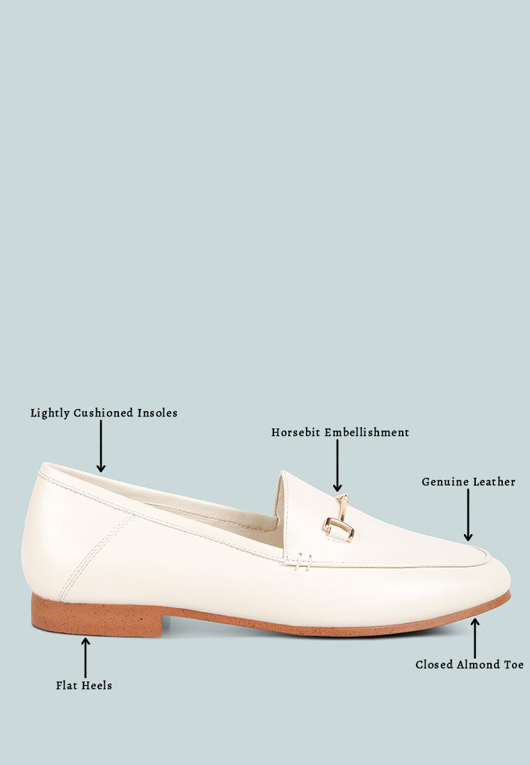 DARETH Horsebit Flat Heel Loafers in Off White#color_off-white