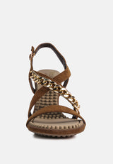 DOMEDA Tan Metal Chain Embellished Sandals#color_tan